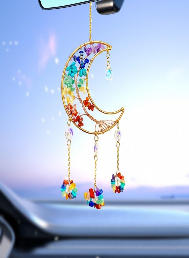 CARPDIM Moon Dream Catchers with Crystal 7 Chakra Gemstone Dream Catchers Crystal Suncatcher Rainbow Maker Good Luck Decor for Window Wall Car Home Garden (Moon) - Image 2